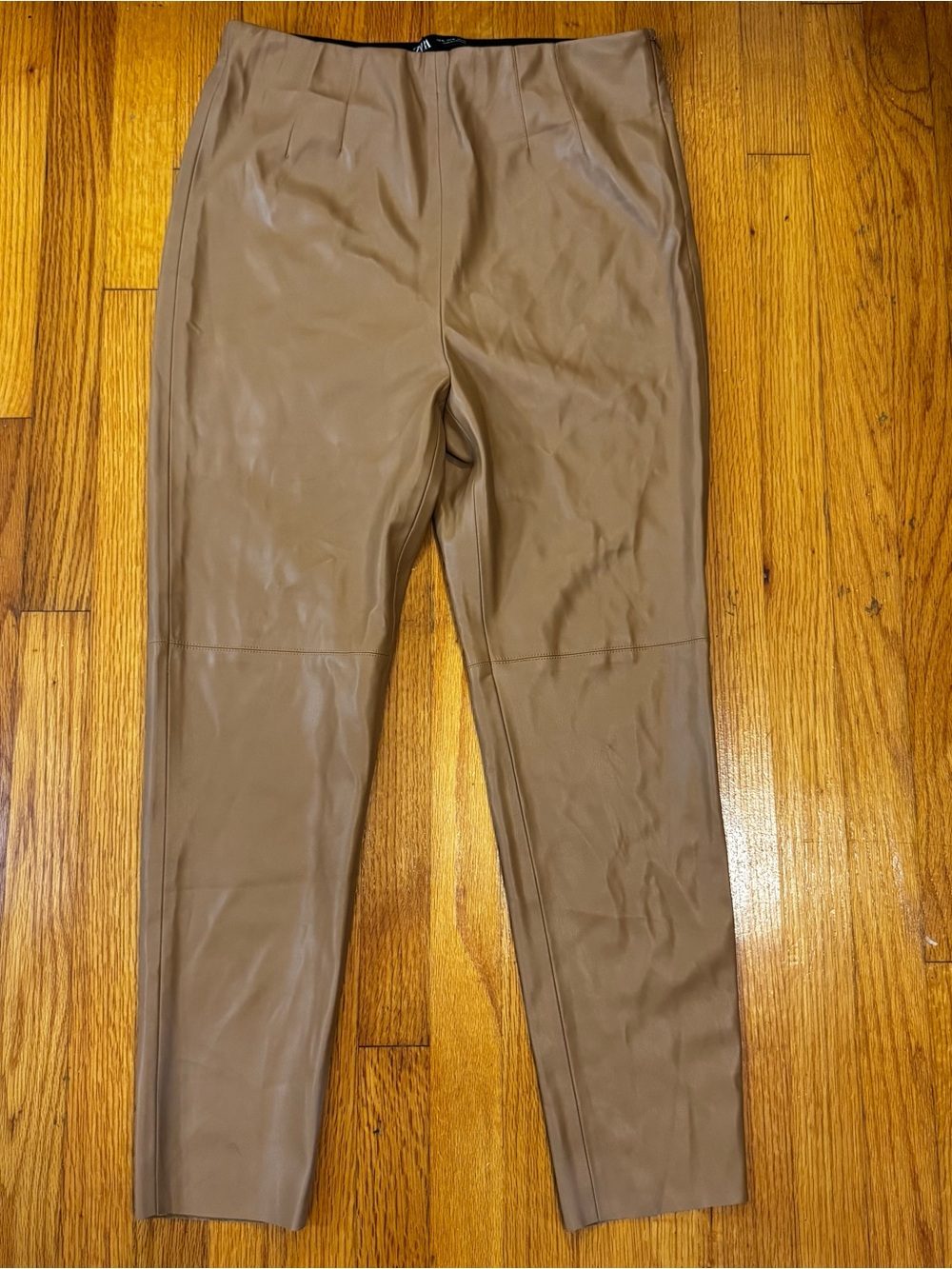 NWT Zara High Waisted Faux Leather Leggings Pants Camel Tan Soft Lined XL 32